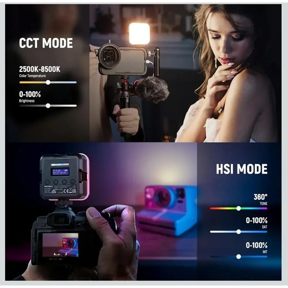 NEEWER Magnetic RGB Camera Light, 360° Full Color RGB61 Small LED Panel BRIGHT!